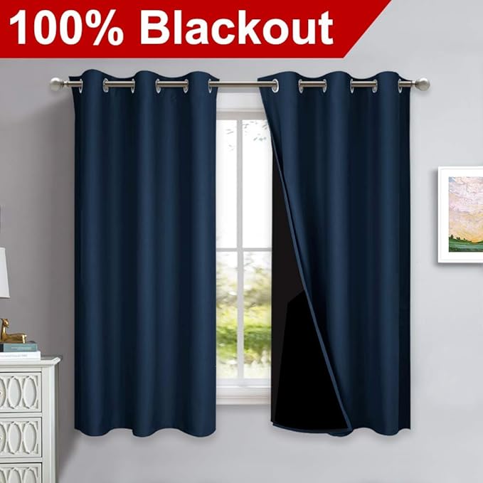 NICETOWN 100% Blackout Curtain Panels, Thermal Insulated Black Liner Curtains - Image 2