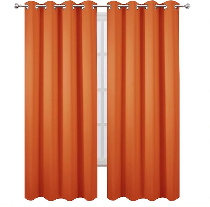 LEMOMO Blackout Curtains 52 x 90 Inch Long Orange Curtains Set of 2 Panels Room - Image 2