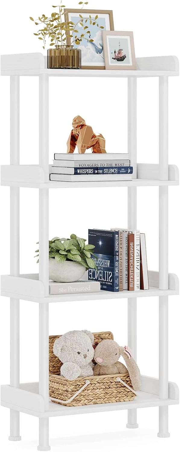 Hosfais 3 Tier Wood Bookcase Industrial Bookshelf with Edge Protection Metal Standing Book Shelves Display Book Rack for Living Room Bedroom Home Office (White)