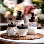 Amolliar Mason Jar Bathroom Accessories Set, 4Pcs Glass Rustic Bathroom Set