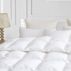 Luxurious Goose Feather Down Fiber Comforter King Size, Extra Fluffy Duvet Insert, Ultra-Soft, Breathable, Baffle Box Design, All Season Hotel Luxury (Palatial King 120" x 98" White)