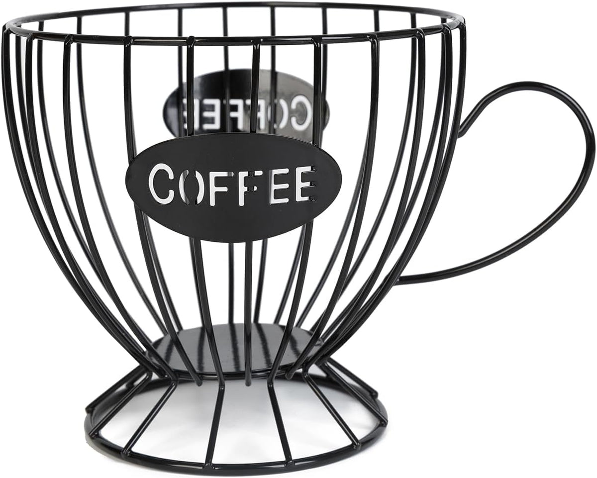 Coffee Pod Holder,Large K Cup & Capsule Storage Organizer, Tea Cup Coffee Capsule Basket, Metal Coffee Bar Organizer for Kcup Kitchen Dinning Room Office Home Cafe Hotel (Black)