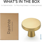 Ravinte Brushed Brass Cabinet Knobs Solid Pulls Single Hole 5 Pack