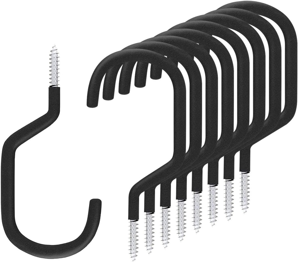 8 Pack Bike Hanger Storage Hook Rack, Rubber Coated Heavy Duty Large Screw in Ceiling Hooks for Garage Wall and Ceiling Bicycle Storage, Utility Tool Hanger (Black)