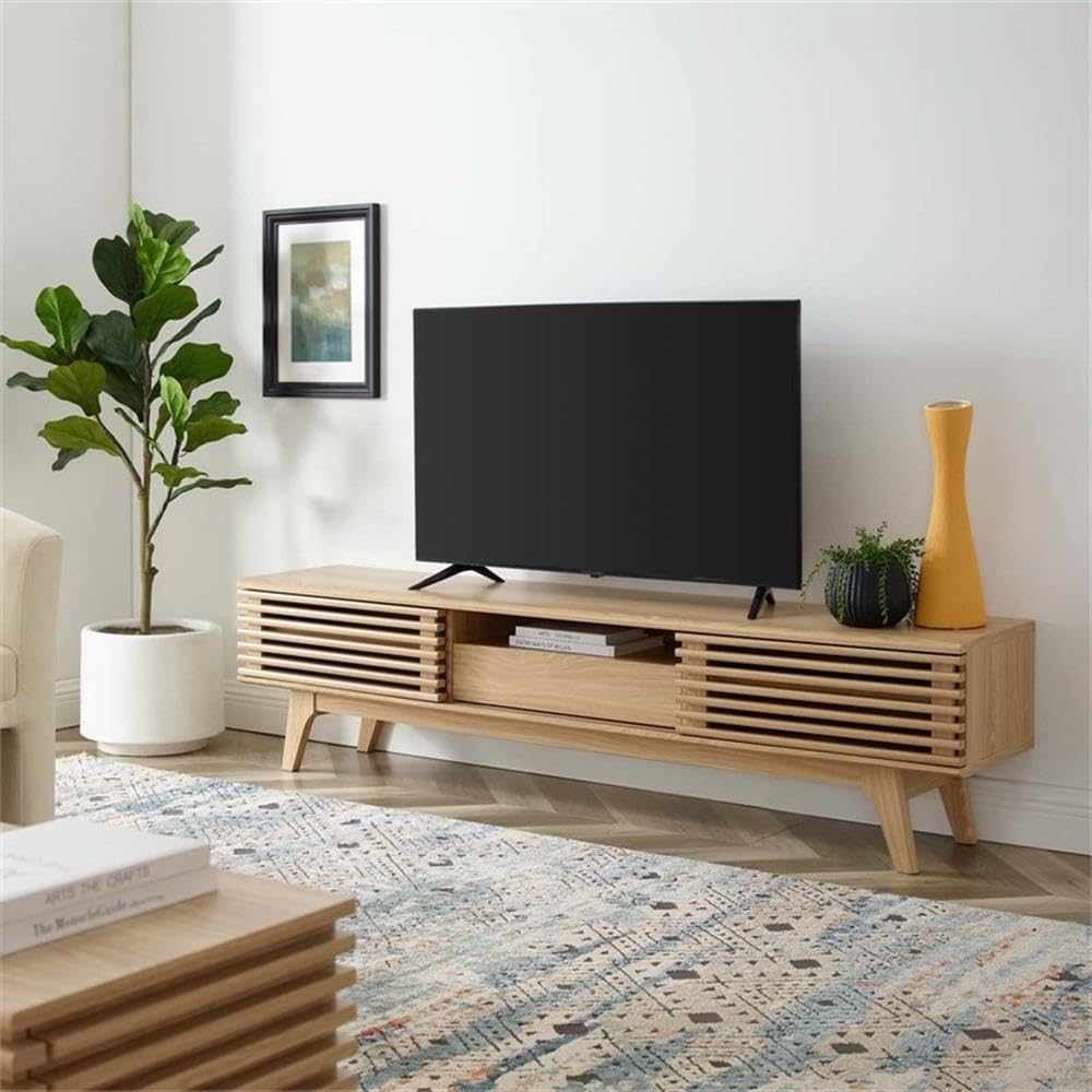Modway Render Mid-Century Modern Low Profile 70 Inch TV Stand in Oak, 70"