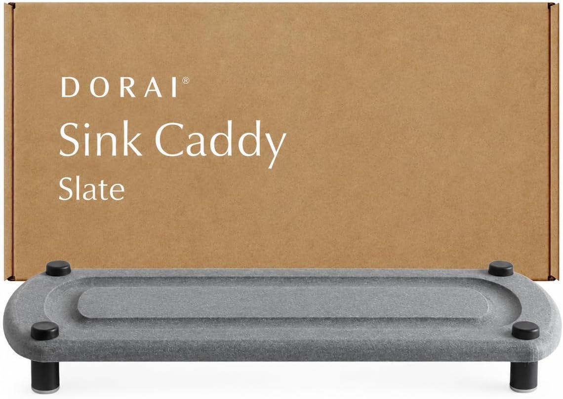 Dorai Home Stone Kitchen Sink Caddy - Diatomaceous Earth Sink Tray with Stainless Steel Feet, Water-Absorbing Countertop Organizer for Kitchen or Bathroom - Slate