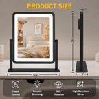 Vanity Mirror with Lights, 12.2" x 15" Large LED Makeup Mirror with Light, HD Mirror, Smart Touch with 3-Color Lighting, Dimmable, 360° Rotation, Lighted Up for Vanity Desk Tabletop, Bedroom (Black)