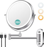 Auxmir 1X/20X Wall Mounted Makeup Mirror, 8" Rechargeable Magnifying Mirror