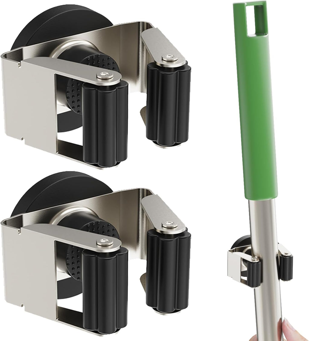 ULIBERMAGNET Magnetic Mop Broom Holder,Heavy Duty Movable Magnetic Tools Holder,Anti-Slip Magnet Mounted Utility Storage Mop Shovel Hanger for Garage, Kitchen, Laundry, Garden(8 Pack/Silver)