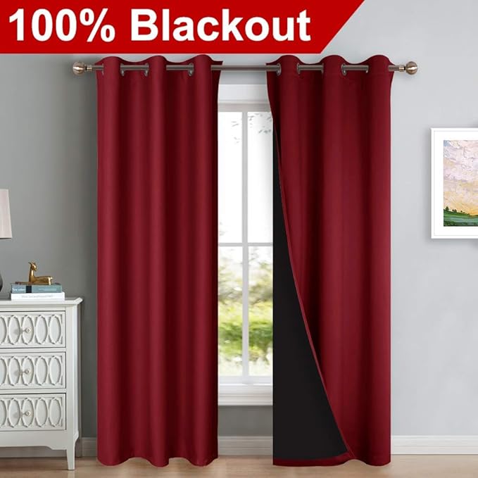 NICETOWN Burgundy Red Full Shade Curtain Panels, Pair of Thermal Insulated & - Image 2