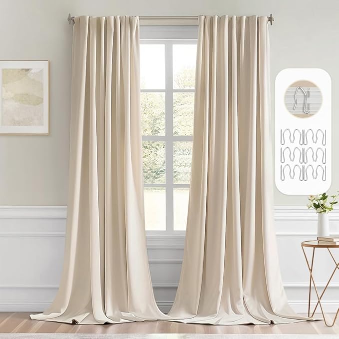 MIULEE Back Tab Cream Beige Curtains 92 Inch Long 2 Panels Set by MIULEE