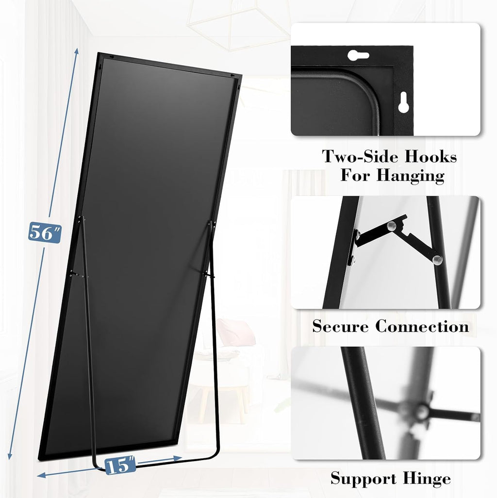 DUMOS 56"x15" Full Length Mirror with Stand, Full Body Mirror, Black