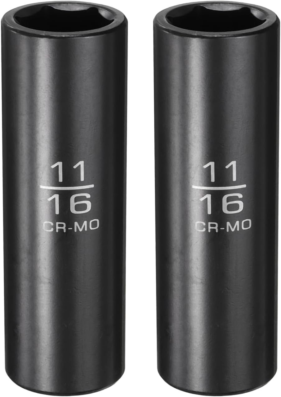 2Pcs 1/2" Drive 11/16 Inch 6 Point Deep Impact Socket 78mm Length