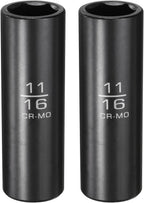2Pcs 1/2" Drive 11/16 Inch 6 Point Deep Impact Socket 78mm Length