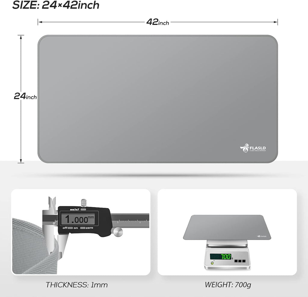 FLASLD Heavy-Duty Multi-Purpose Fireproof 24 X 42 inches Floor Mat for Indoor or Outdoor Use, Grill Pad for Fireplace, Kitchen Stove, CookTop and Hearth, Premium Deck and Patio Grill Mat, Gray