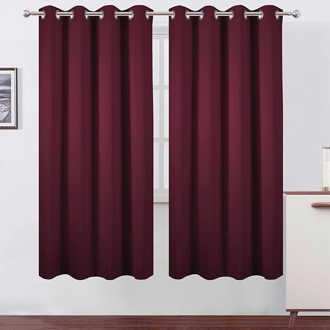 LEMOMO Blackout Curtains 66 x 72 Inch Long Burgundy Red Curtains Set of 2 by Lemomo