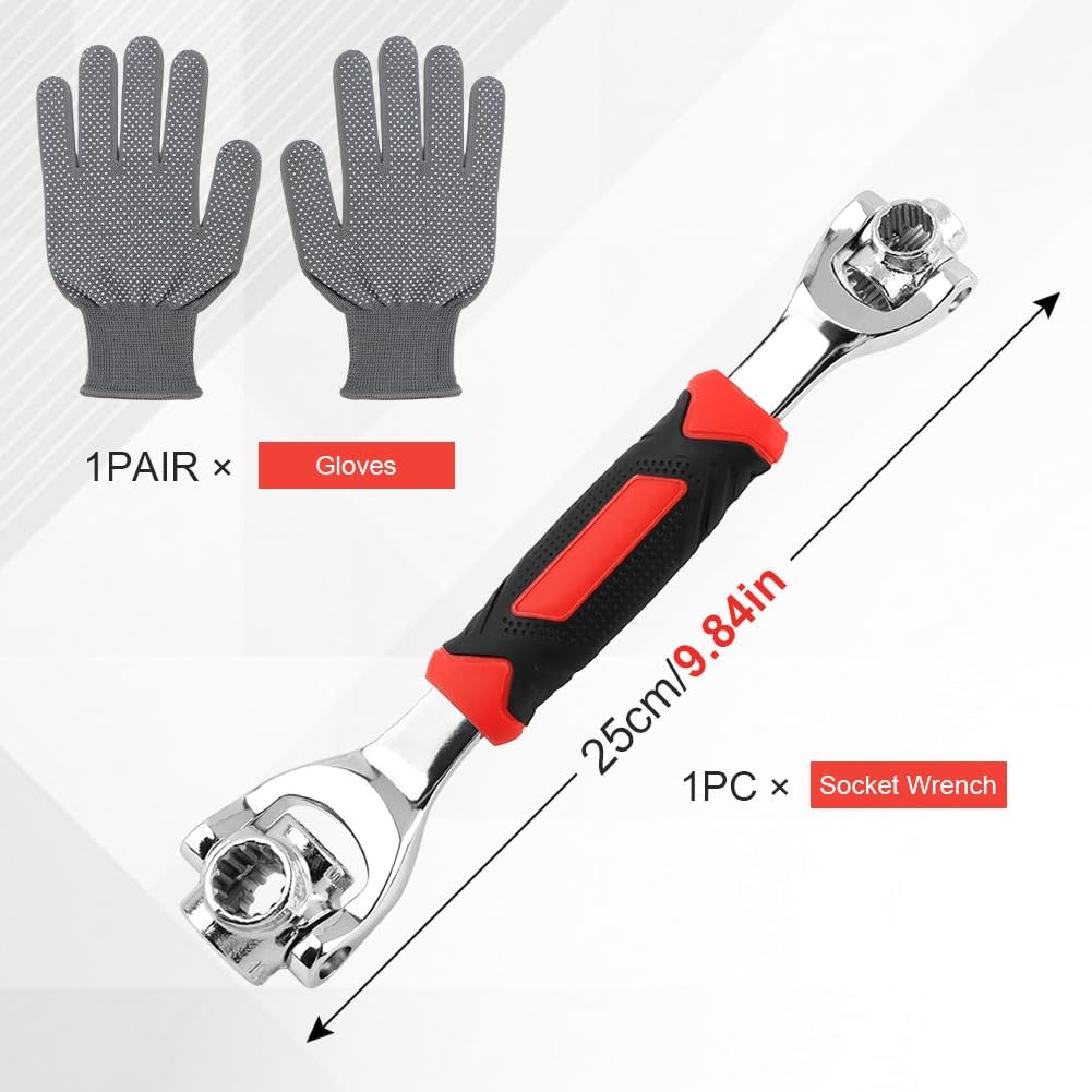 52 in 1 Universal Socket Wrench with Gloves, 360° Rotating Spanner