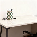 Ceramic Checkered Pen Holder For Desk,Cute Stand Black And White Pencil Cup,Durable Ceramic Pencil Cup, Decorative Makeup Brush Holder Cup, Stationery Holder for Office, School, Home (Green)