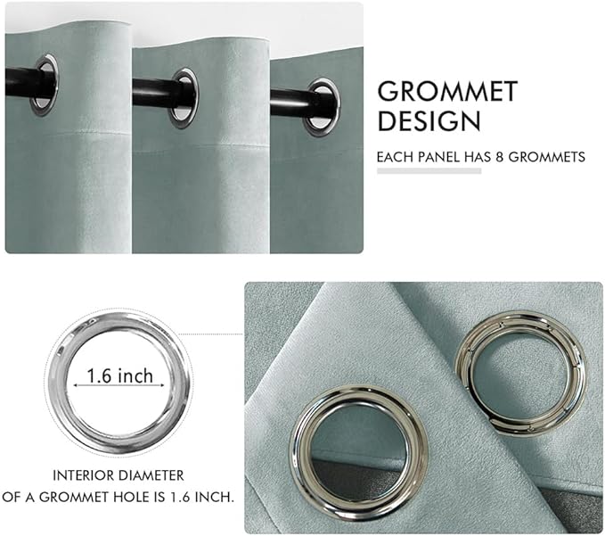 MIULEE Velvet Curtains Misty Blue Elegant Grommet Thermal Insulated Soundproof - Image 2