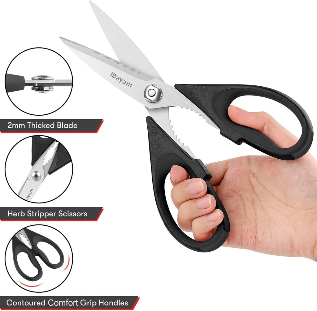 iBayam Black Kitchen Scissors - Heavy Duty Meat & Poultry Shears