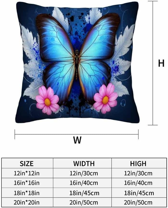 Blue Morpho Butterfly Throw Pillow Covers 18x18 Set of 2,Pink Daisy Flower White Feather Decorative Pillow Covers for Sofa Couch Living Room Soft Home Decor,Outdoor Patio Car Cushion Cases