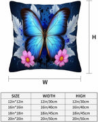 Blue Morpho Butterfly Throw Pillow Covers 18x18 Set of 2,Pink Daisy Flower White Feather Decorative Pillow Covers for Sofa Couch Living Room Soft Home Decor,Outdoor Patio Car Cushion Cases