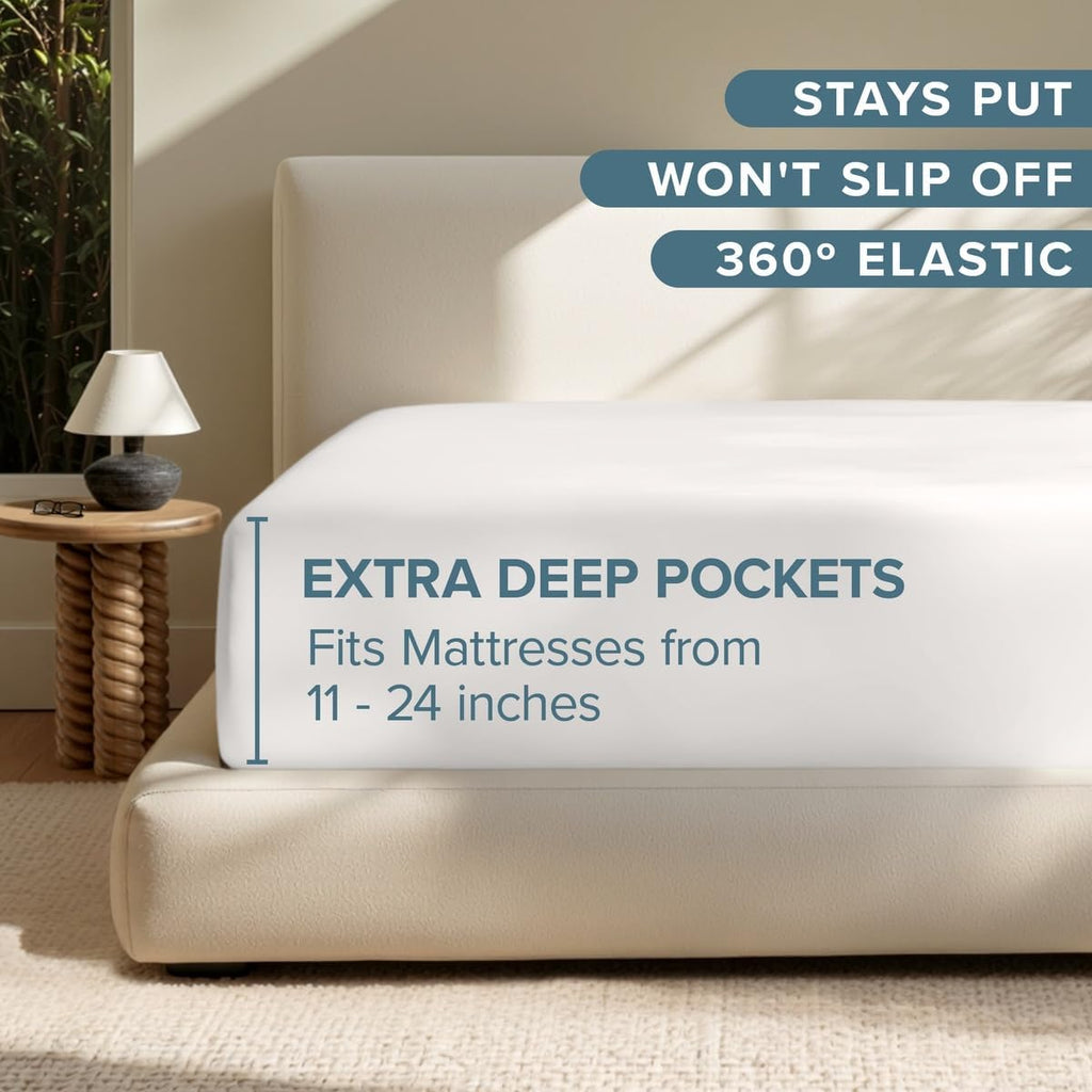 Bare Home Deep Pocket Fitted Sheet (Twin XL - 22" Pocket, Antique White)