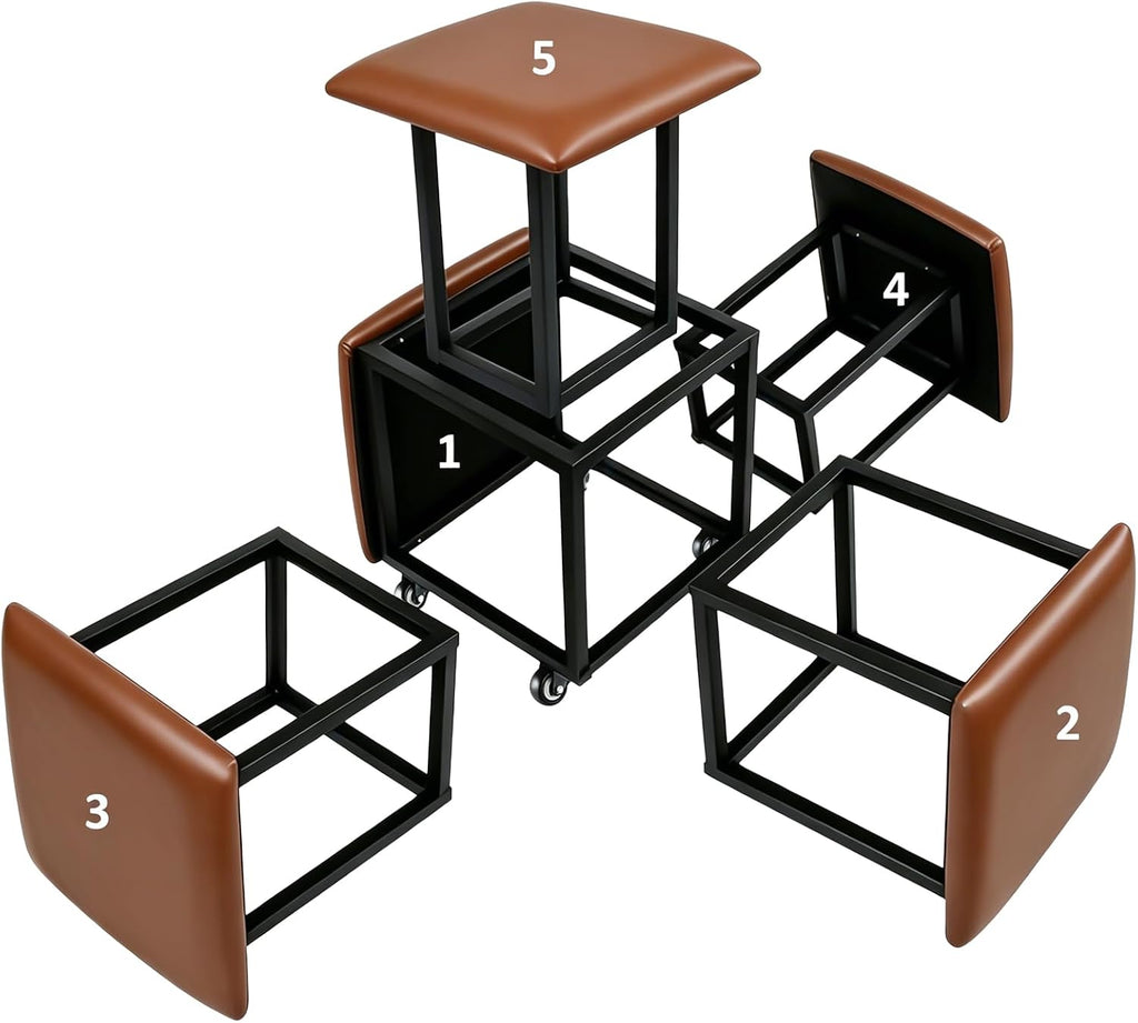 5 in 1 Nesting Leather Ottoman,Stylish Foot Stool with Wheels Living Room