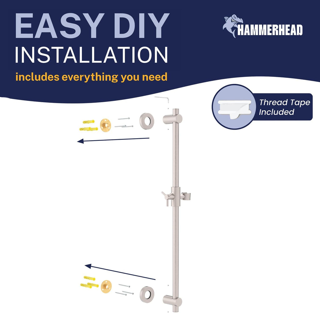 HammerHead Metal Shower Slide Bar Universal Adjustable Height, 27.5 Inch