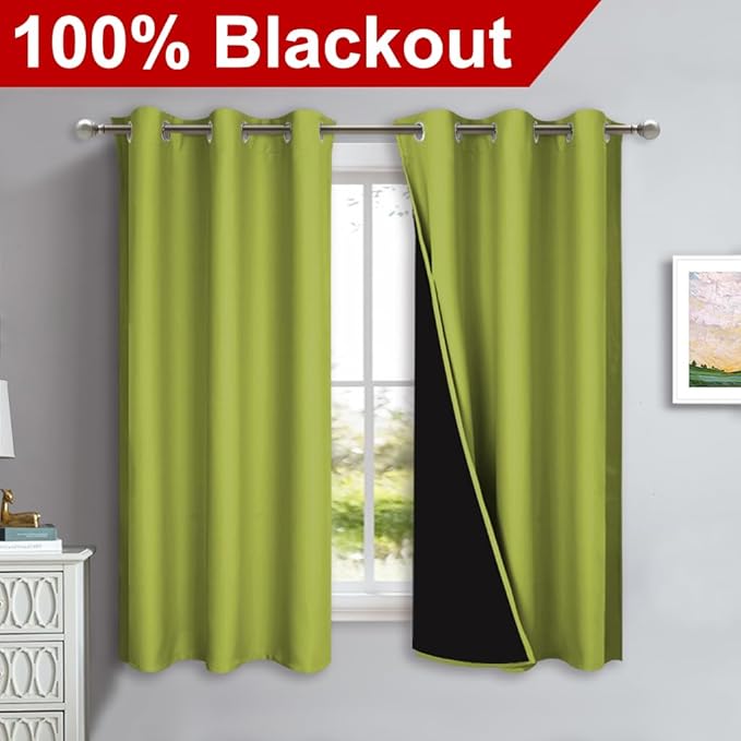 NICETOWN 100% Blackout Curtains 45 inches Long, Fresh Green, 1 Pair, 42 inches - Image 2