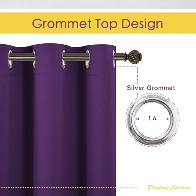 NICETOWN Blackout Window Curtains 80 inch Long, 2 Panels, 34 inch, Royal Purple - Image 2