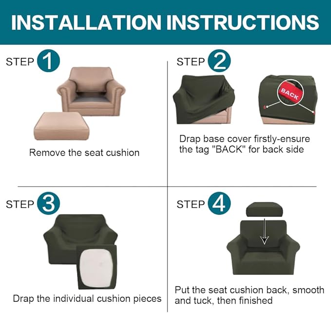 Turquoize 2 Piece Chair Covers Armchair Slipcovers - Image 6