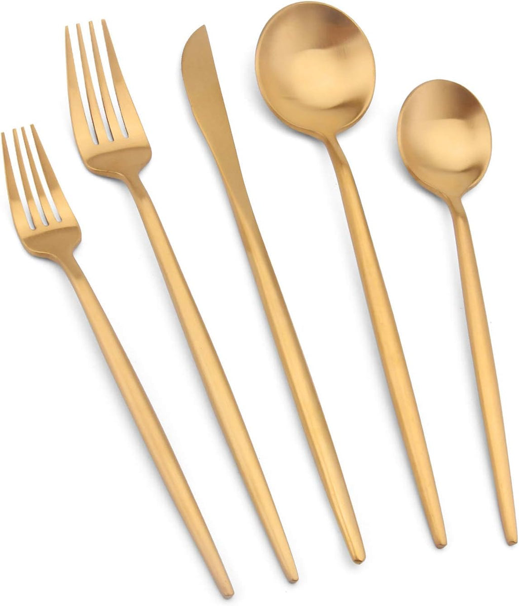 Matte Gold Silverware Set with black handle, Vanys 30 Piece Stainless Steel Cutlery Flatware Set, Kitchen Utensil Sets for 6, Tableware With Knife Spoons And Forks Set, Satin Finished Polished