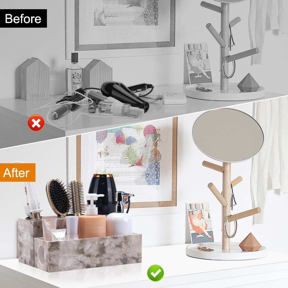 Hot Hair Styling Tool Organizer with 3 Stainless Steel Cups, Marble