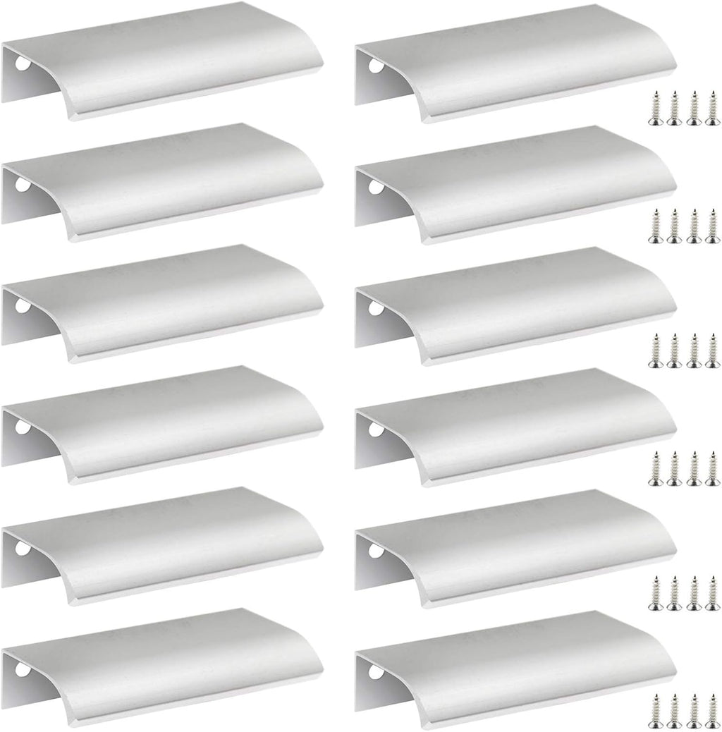 12 PCS 80mm Silver Aluminum Edge Pull, Concealed Cabinet Handle