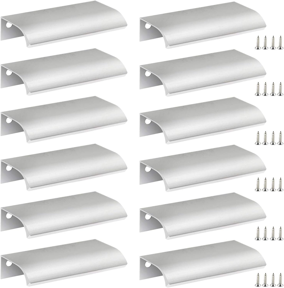 12 PCS 80mm Silver Aluminum Edge Pull, Concealed Cabinet Handle