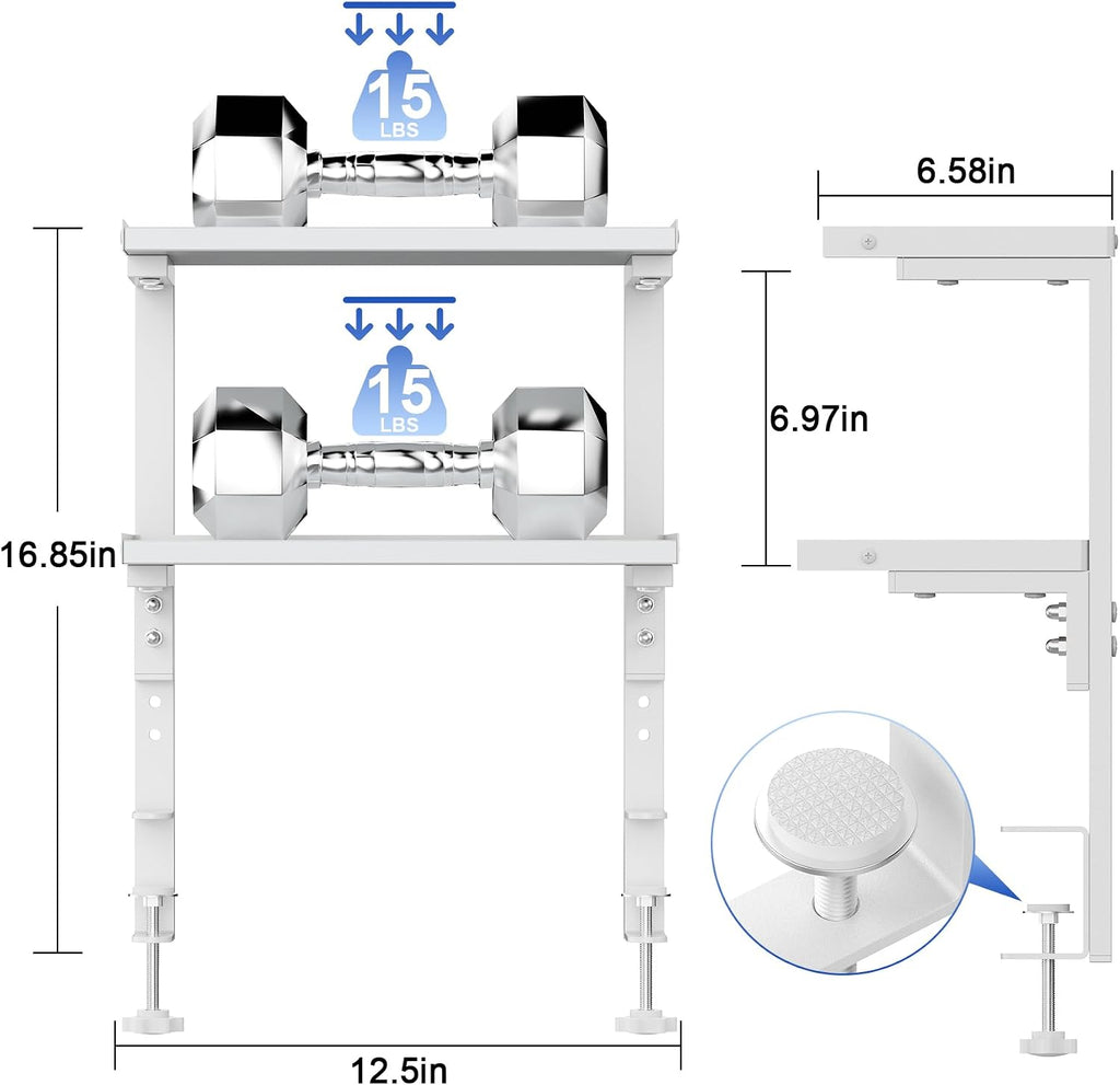 2 Tier Clamp on Desk Shelf (White)