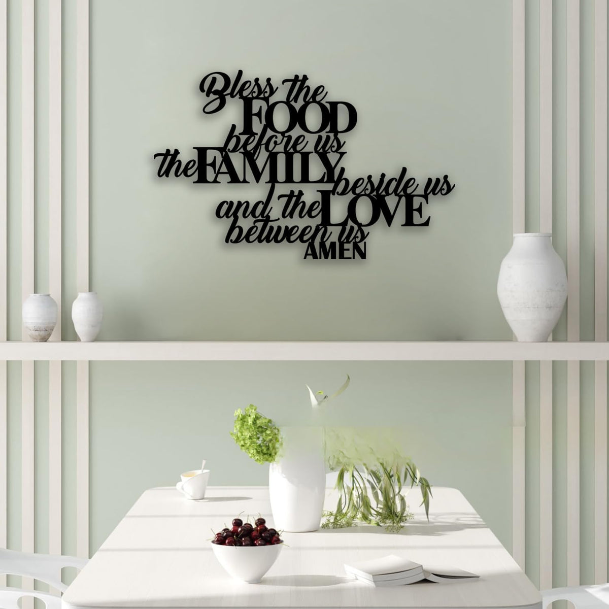 Bless the Food Metal Wall Decor - Scripture Room Decor Bible Quotes Wall Art Christian Home Decor for Living Room, Dining Room, Kitchen (Black)