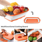 Gintan Camping Cutting Board, 9-in-1 Collapsible Chopping Board with Colander, Kitchen Vegetable Washing Basket for Camping, Camping Gifts Camping Accessories for RV Campers (orange)
