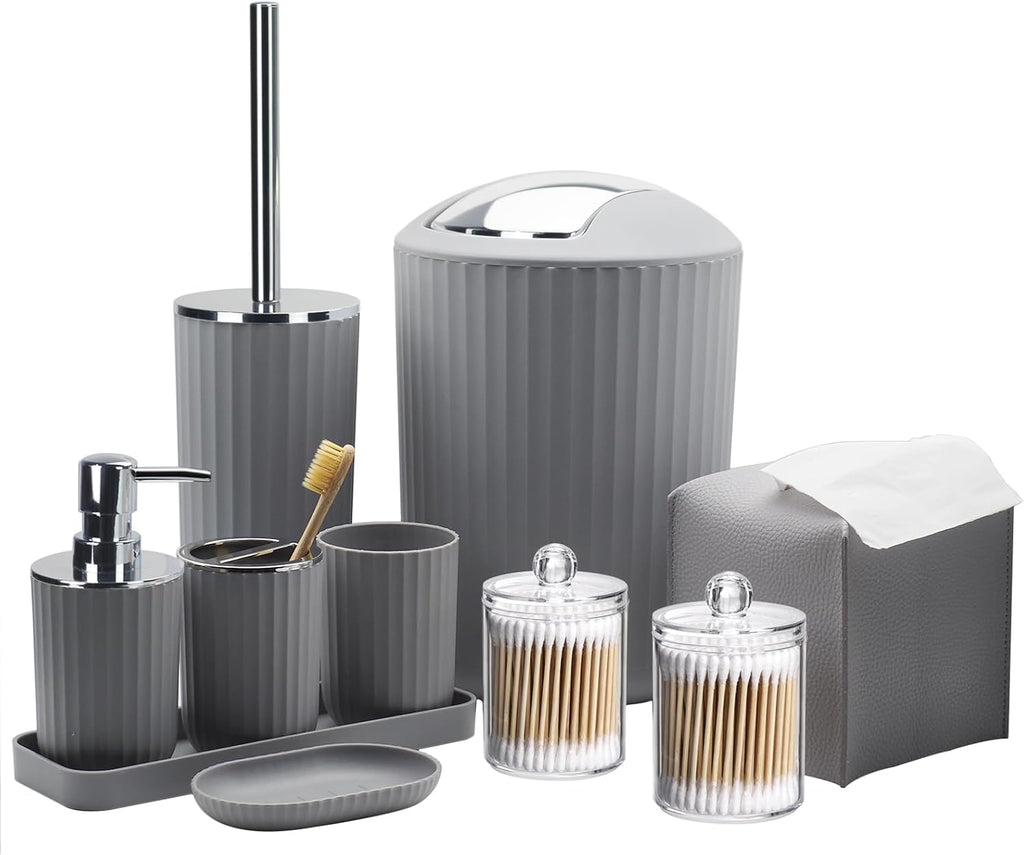 Bathroom Accessory Set, 10 Piece Grey Bathroom Set Complete