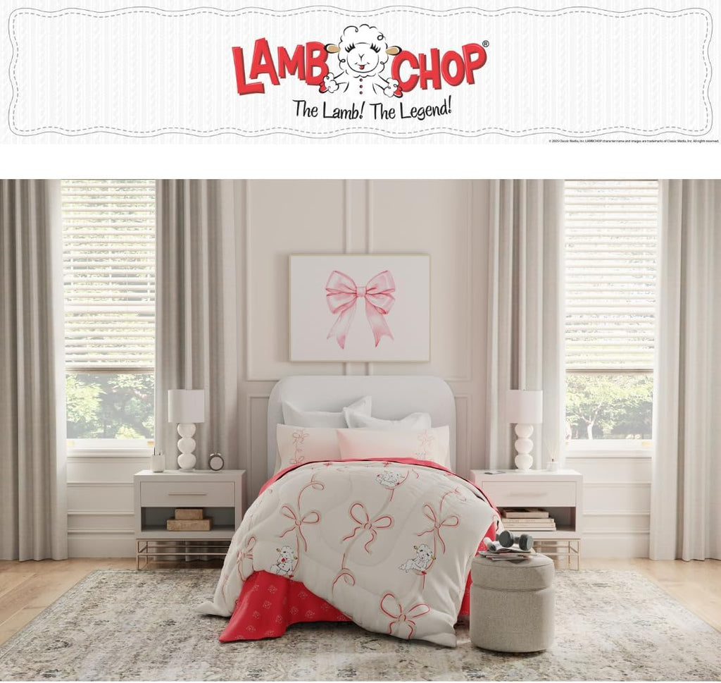 Lamb Chop Bedding Set, Twin Size 5-Piece Super Soft Fluffy Reversible Comforter & Sheet Set with Sham, (100% Officially Licensed Product) by Franco Collectibles