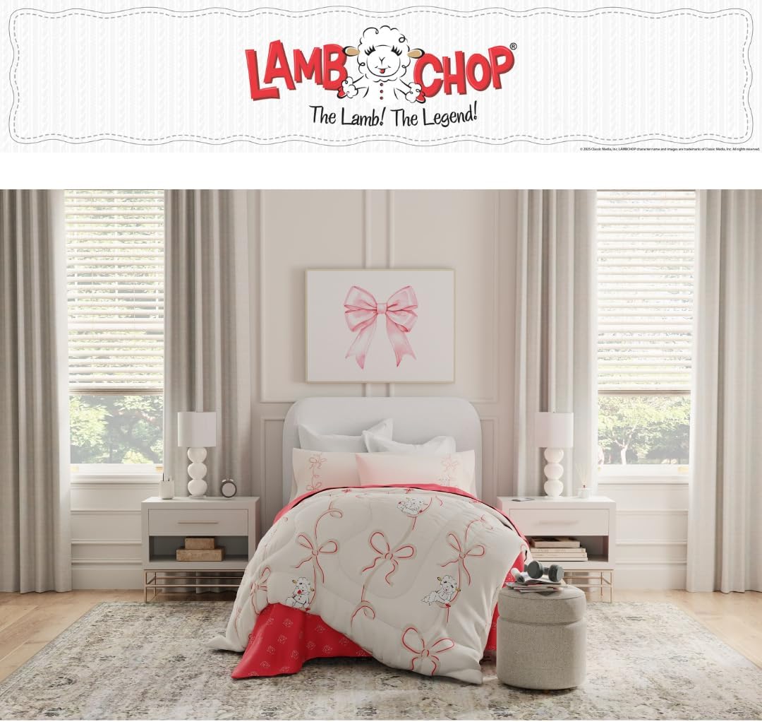 Lamb Chop Bedding Set, Twin Size 5-Piece Super Soft Fluffy Reversible Comforter & Sheet Set with Sham, (100% Officially Licensed Product) by Franco Collectibles
