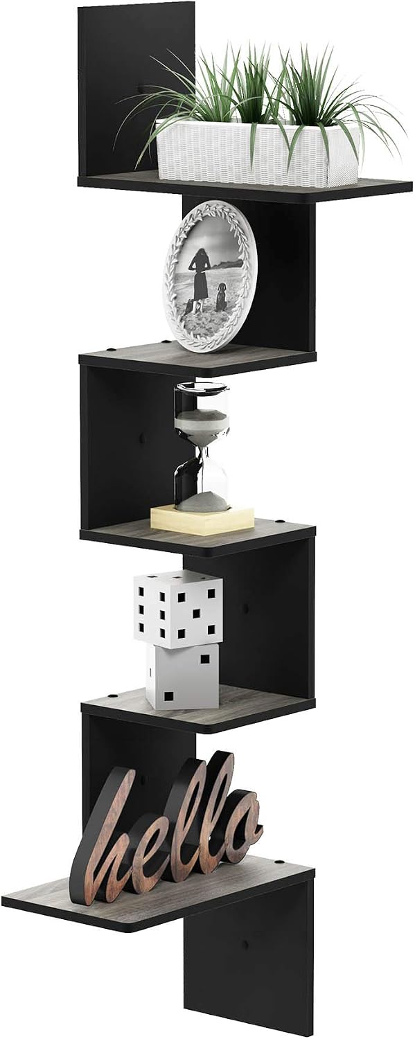 Furinno Rossi 5-Tier Corner Floating Shelves for Wall, French Oak