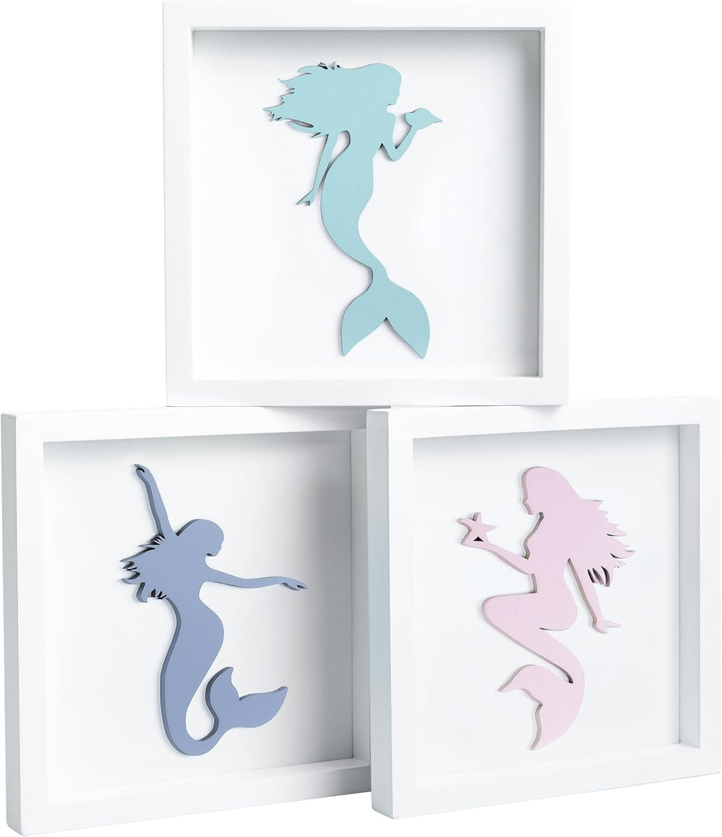 Tide and Tales 3D Elegant Mermaid Wall Decor, Set of 3, Girls Room Decor