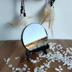 Black Obsidian Scrying Mirror 3.94 in with Wooden Stand, Premium Quality Obsidian Mirror for Meditation, Witchcraft, Divination and Spiritual Practices (100 mm)