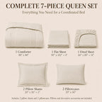 CozyLux Queen Comforter Set Beige - 7 Pieces Vertical Quilted Bed in a Bag