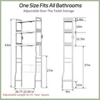 Over the Toilet Storage Shelf 3-Tier Adjustable Bathroom Organizers and Storage Shelves Bathroom Rack Above Toilet Storage with Paper Holder and 4 Hooks Space Saver Storage for Laundry