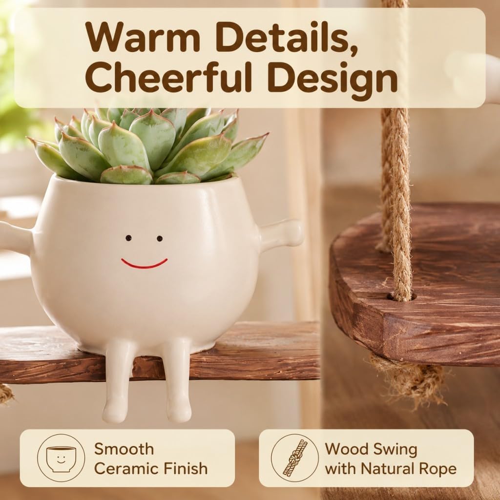 2 PCS Swinging Face Plant Pots 【Thicken Version】 Unique Cute Hanging Succulent Cactus Flower Head Resin Planters Pots for Indoor & Outdoor, Creative Novelty Decorative Planter Gift for Home Garden