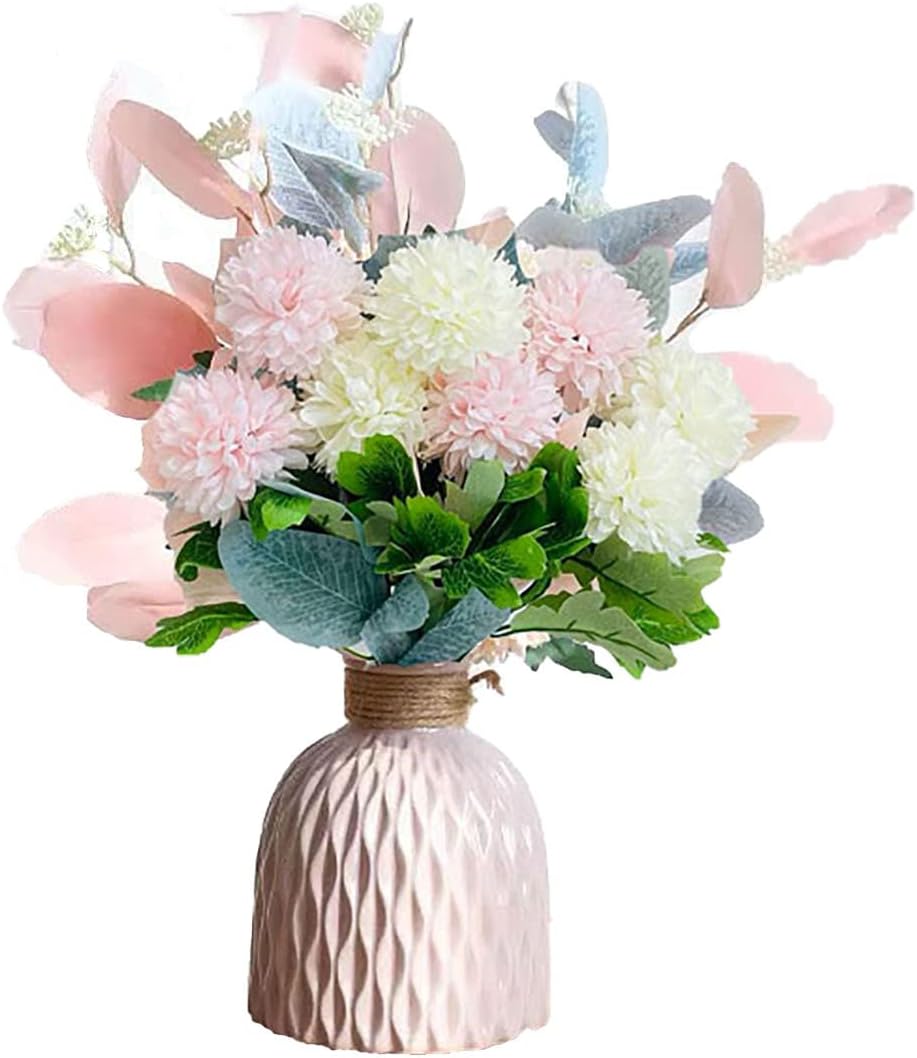 Artificial Flowers with Ceramic Vase Faux Hydrangea Flower Arrangements Table Centerpieces for Home Garden Party Wedding Decoration