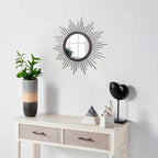 Sunburst Wall mirror Black Small Spoked Wall Decor Mirror Bohemian Home Round Modern Metal Wall Art Mirror for Living room Hallway Bedroom Bathroom Balcony Farmhouse Entrance 12"